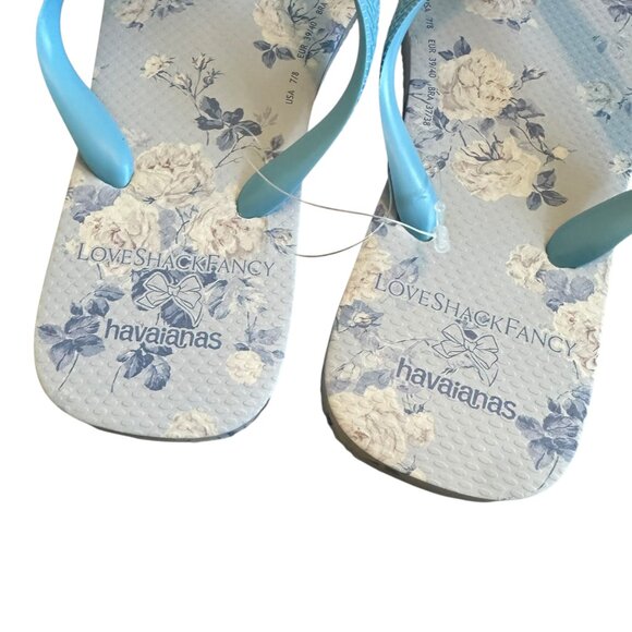 LoveShackFancy x Havaianas Flip Flops Sandals Everblooming Rosettes Blue NIB NEW - Picture 4 of 10